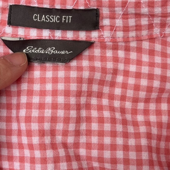 Eddie Bauer Classic Fit Vintage Women's Pink Check Button Down Top Blouse, Small - Picture 5 of 11